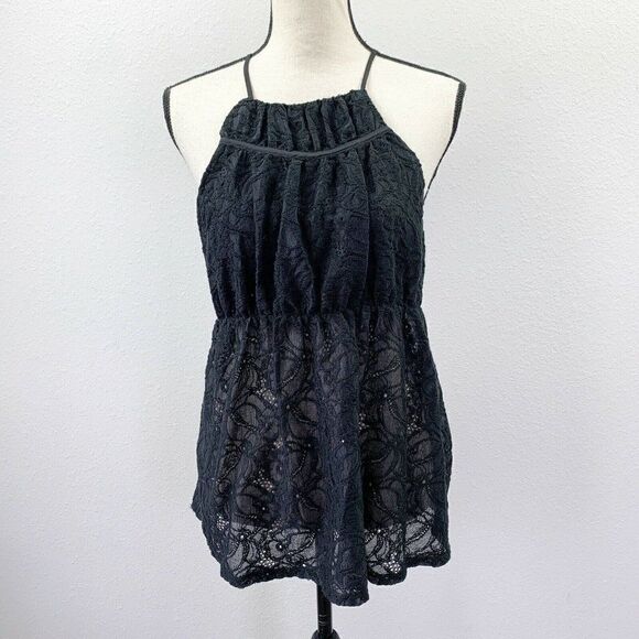 BCBGMAXAZRIA Lace Halter Top Blouse Womens Medium Black NEW - Picture 4 of 6